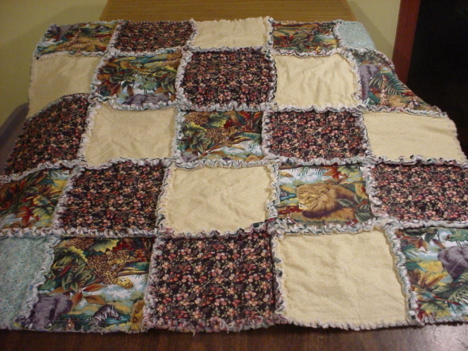 PATCHWORK RAG QUILT Lap Throw REVERSIBLE Blanket Animal Flower Handmade NEW 00AK