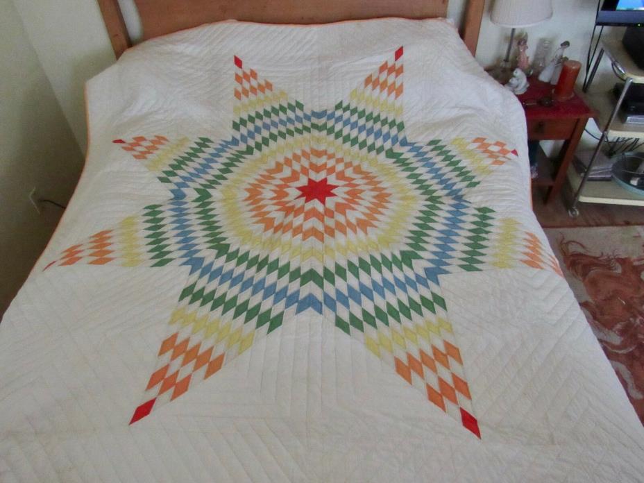 Quilts Bedding, Hand Stitched Antique Lone Star Quilt Sz. Queen