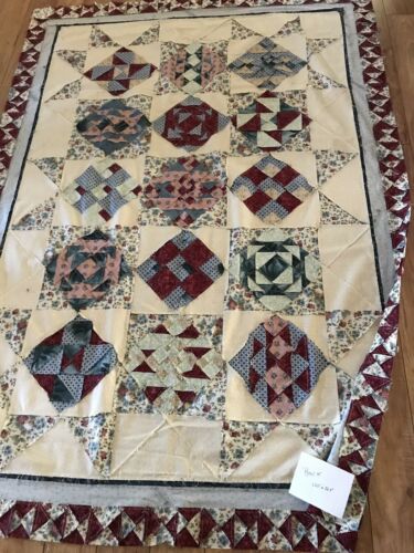 Hand made quilt top (hertiage design) 62x86.5 inches Greens Maroons & off white