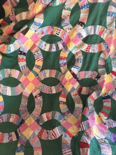 Quilt Top Double Wedding Ring Size Full / Twin  Patchwork Multicolor 84