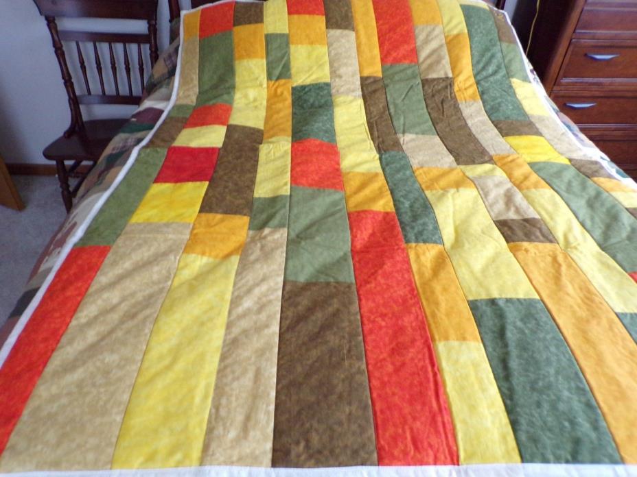 Handcrafted prayer quilt with cross 66 x 52 yellow green orange brown NEW