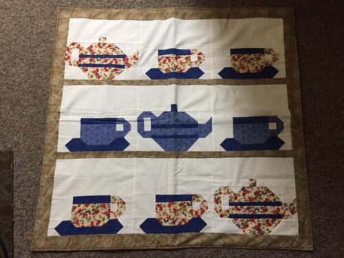 Handmade Quilt Wall Hanging Teapots/Cups/Saucers 34.5 x 35.5 inches square NEW