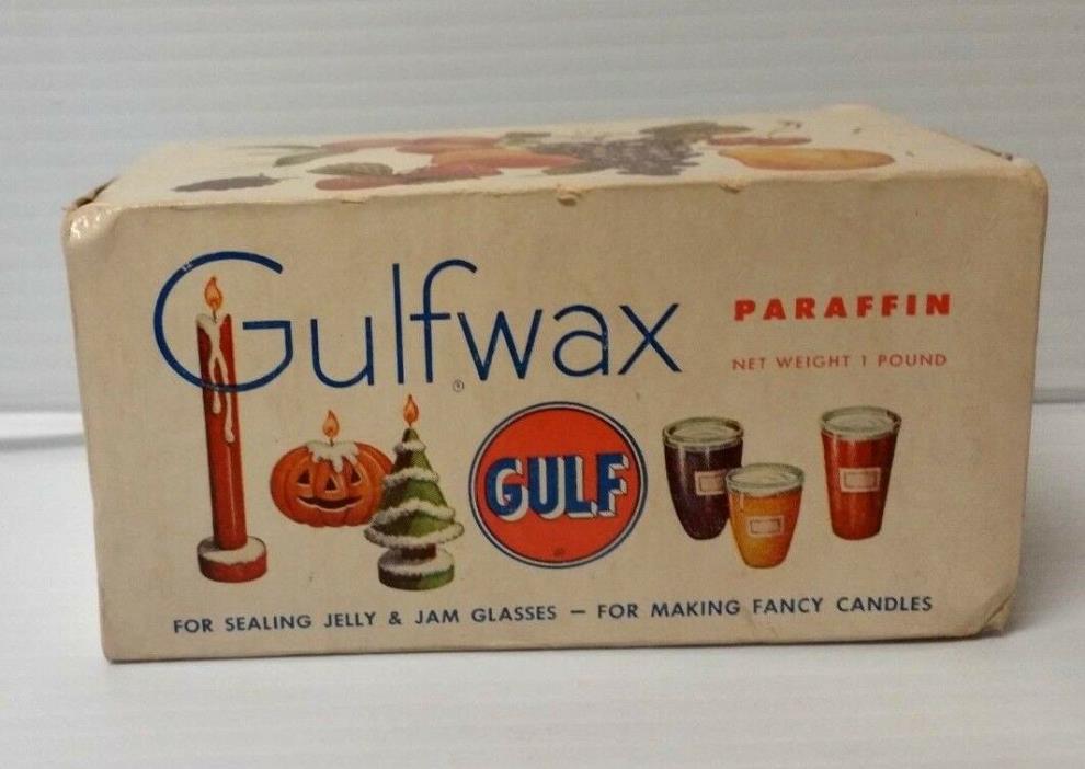 VINTAGE GULFWAX PARAFFIN BOX WITH INCLUDES THE WAX  ONE POUND