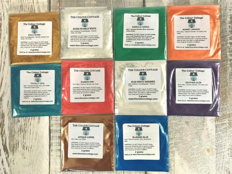 Mica Powder 10 Pk Sample Shimmer Pigment for Epoxy Resin Art, Soap 2g Pks NEW A8