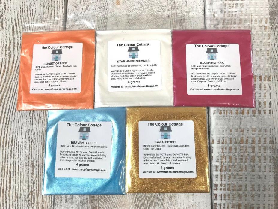 Mica Powder 5 Pk Sample Shimmer Pigment for Epoxy Resin Art, Soap, 4g Pks D