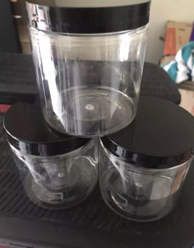 8oz Clear Jar W/ Shiny Black Lid (25 Jars)