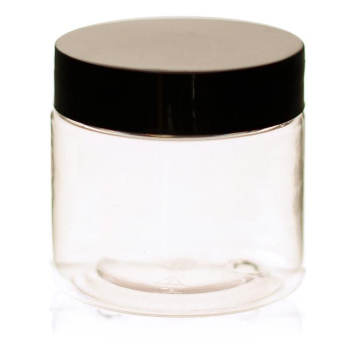 1 oz Clear GLASS Jar Straight Sided w/ Plastic Lined black Cap - pack of 12