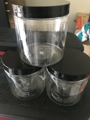8oz Clear Jar W/ Shiny Black Lid (50 jars)