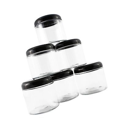 16oz Clear Plastic Jars with Black Plastic Lids 6-pack; BPA Free PET Stackable