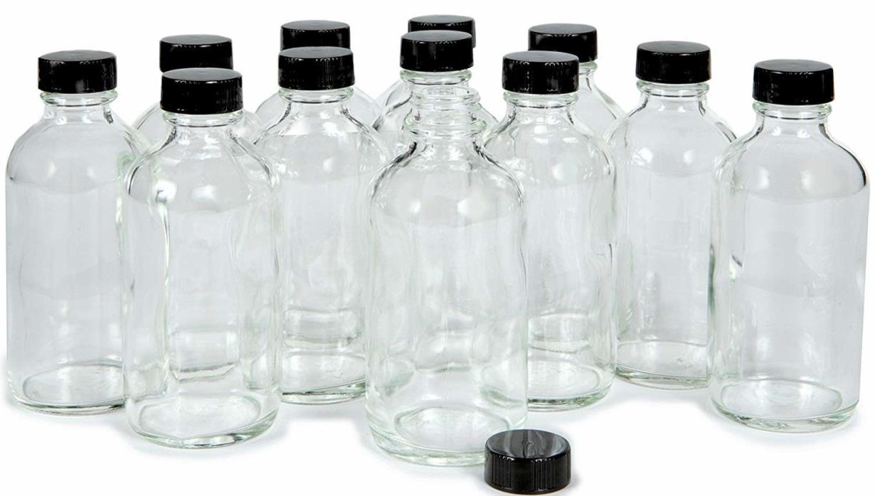 12, Clear, 4 oz Glass Bottles, with Lids Oils Perfumes Colognes Travel Size New