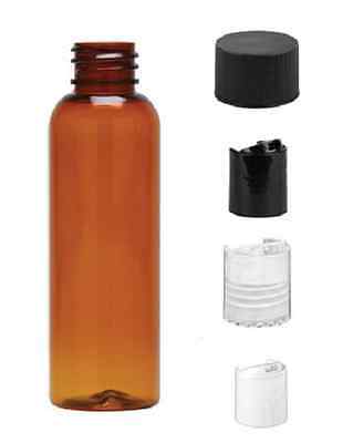 1 oz Amber Bullet Plastic pet Bottle -PET- 12 bottles & 12 BLACK DISC Lids