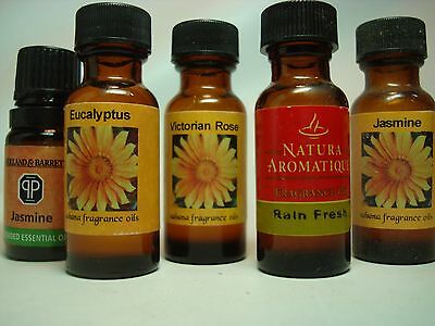 Lot of 5 Assorted Half Ounce Bottles of Essential Oils Eucalyptus Jasmine Rose