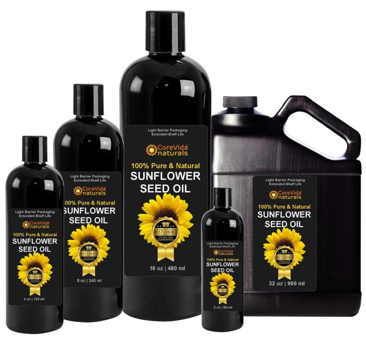 Sunflower Oil 2oz-2lb REFINED ORGANIC CARRIER OIL Cold Pressed CoreVidaNaturals