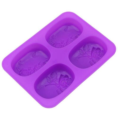 4 Cavity Rose Flower Butterfly Silicone Soap Candy Mold Cake Fondant Mould G