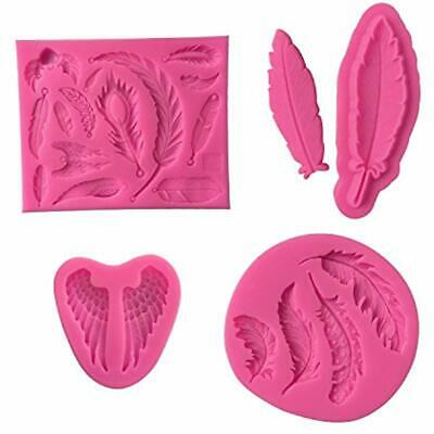 Feather Mold, Pink Silicone 3D Wing Molds For DIY Sugar Craft, Candy, Fondant, 4
