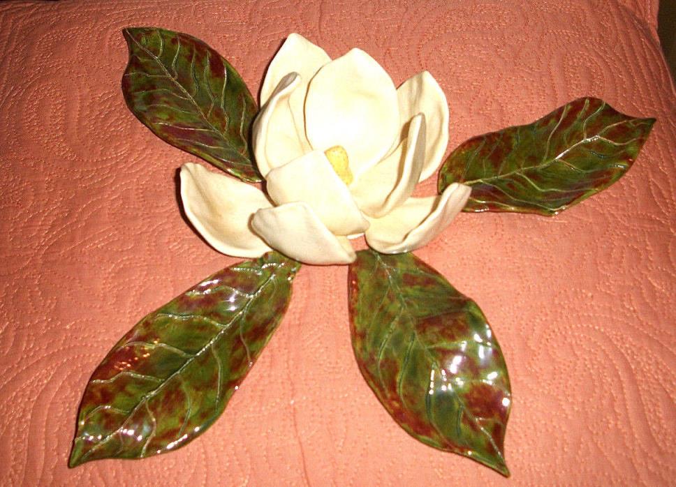 Handmade Ceramic Magnolia Flower,-Four Leaves  Ceramic   Open 5