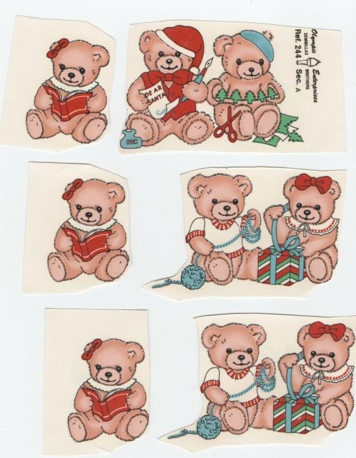 Lot of 6 ceramic Decals teddy bear scenes Christmas stuffed toy holiday