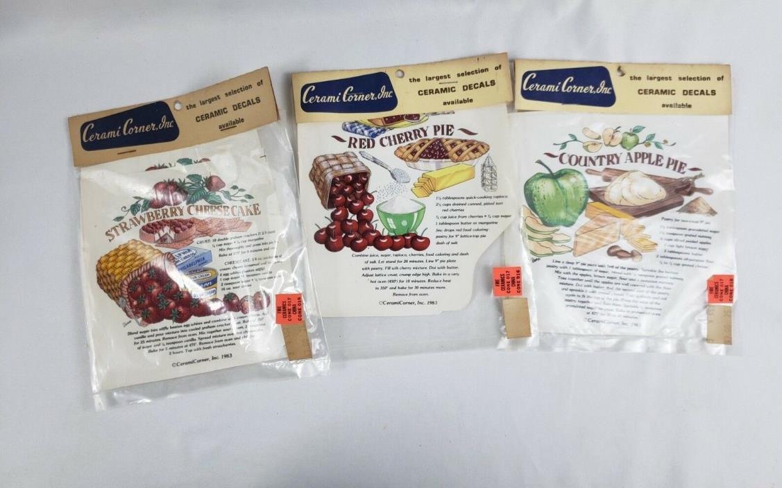 Lot 3 Vintage NOS 1980s Cerami Corner Ceramic Decals Pies, Dessert Philadelphia