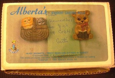 Teddy Bear & Kittens In Basket Alberta's Ceramic Mold A-431  in Box Magnets