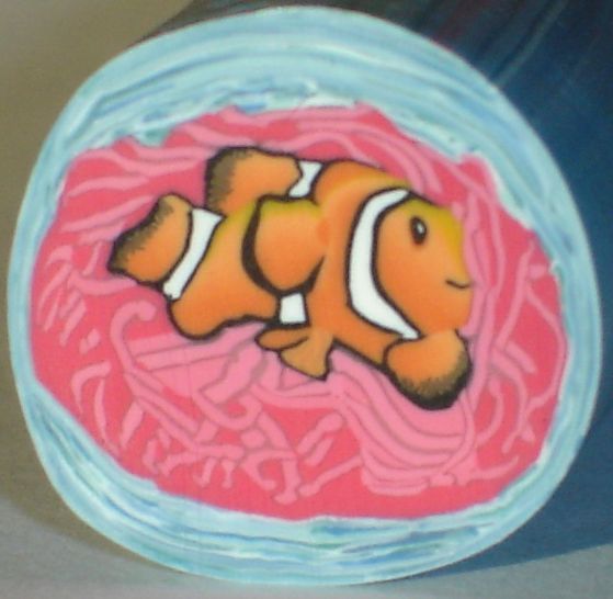 SALE - ALL CANES SHIP FOR $4 - CUTE CLOWNFISH & ANEMONE CANE RAW by SueC #547