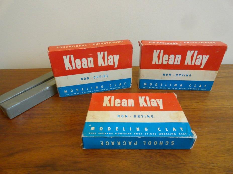 KLEAN KLAY Modeling Clay Gray #20 Non-Drying Three 16 oz Boxes + 2 Sticks NOS