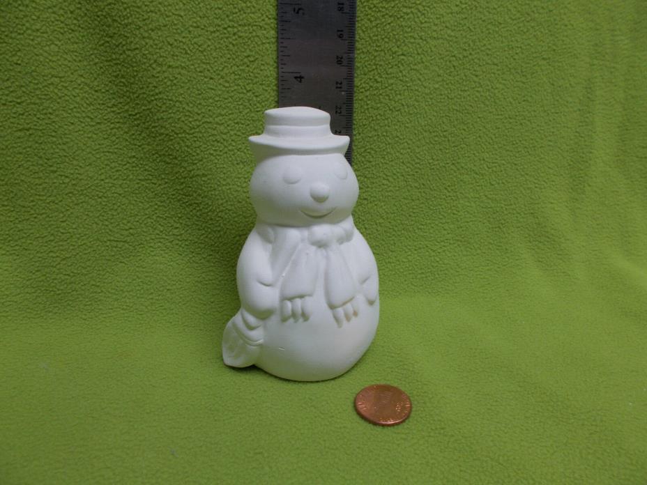 Ceramic Bisque Christmas Snowman w/broom and hat-3 1/2