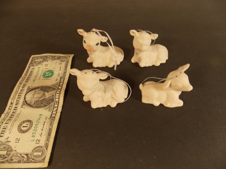 Ceramic Bisque Set of Christmas  Ornaments lambs set of 4