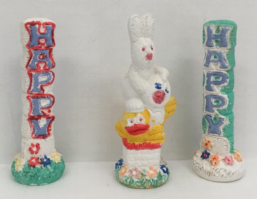 vintage easter plastercraft ceramic set Happy Easter and  bunny partially paint