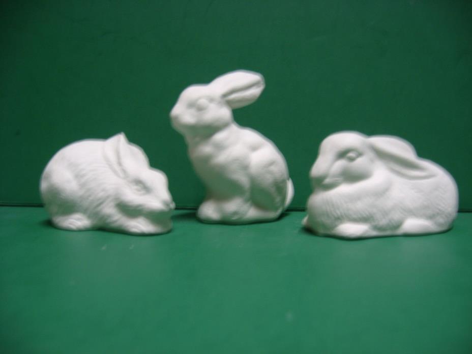 3  BUNNIES  MINI   GARDENS  U-PAINT-IT  CERAMIC  BISQUE  AWESOME !!!