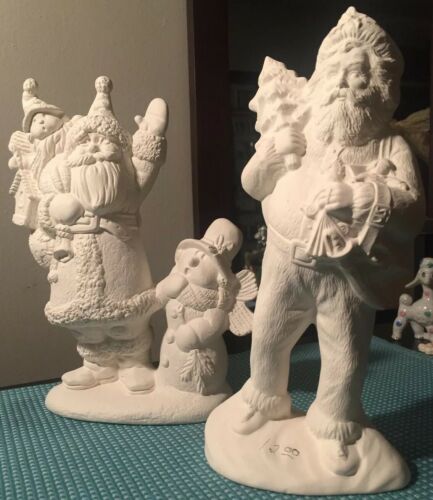 Vtg. Lot 2 Provincial Mold 89 Unfinished Ceramic Bisque Santas Ready To Paint