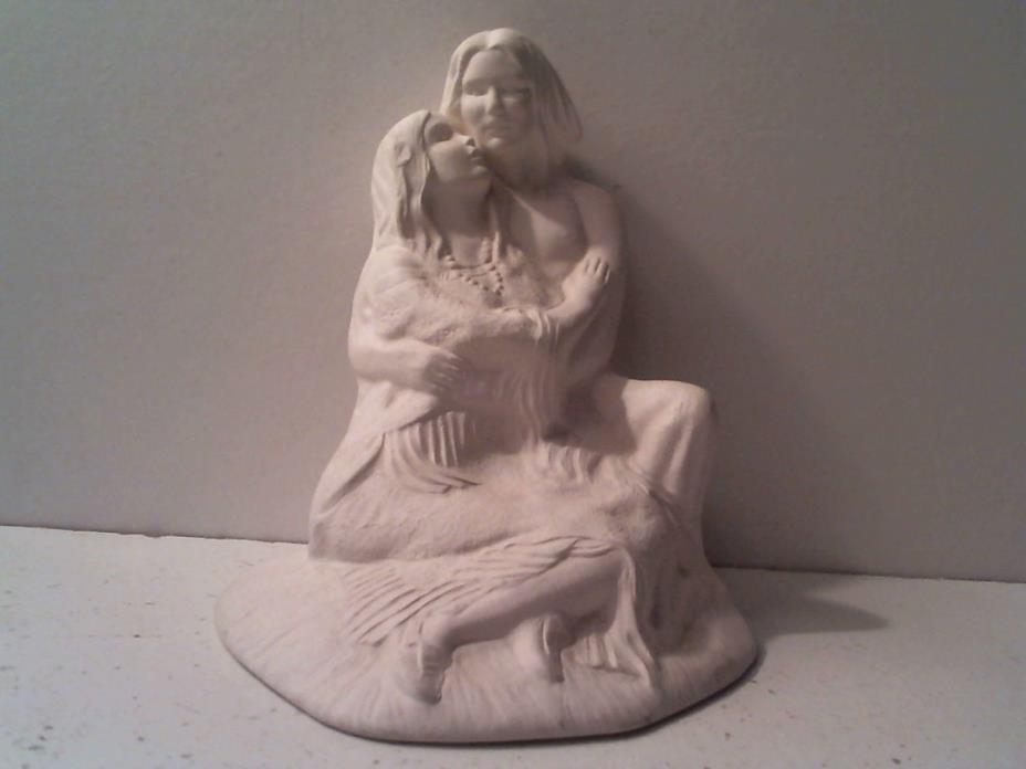 American Indian Maiden & Brave Ceramic Bisque Figurine Unpainted