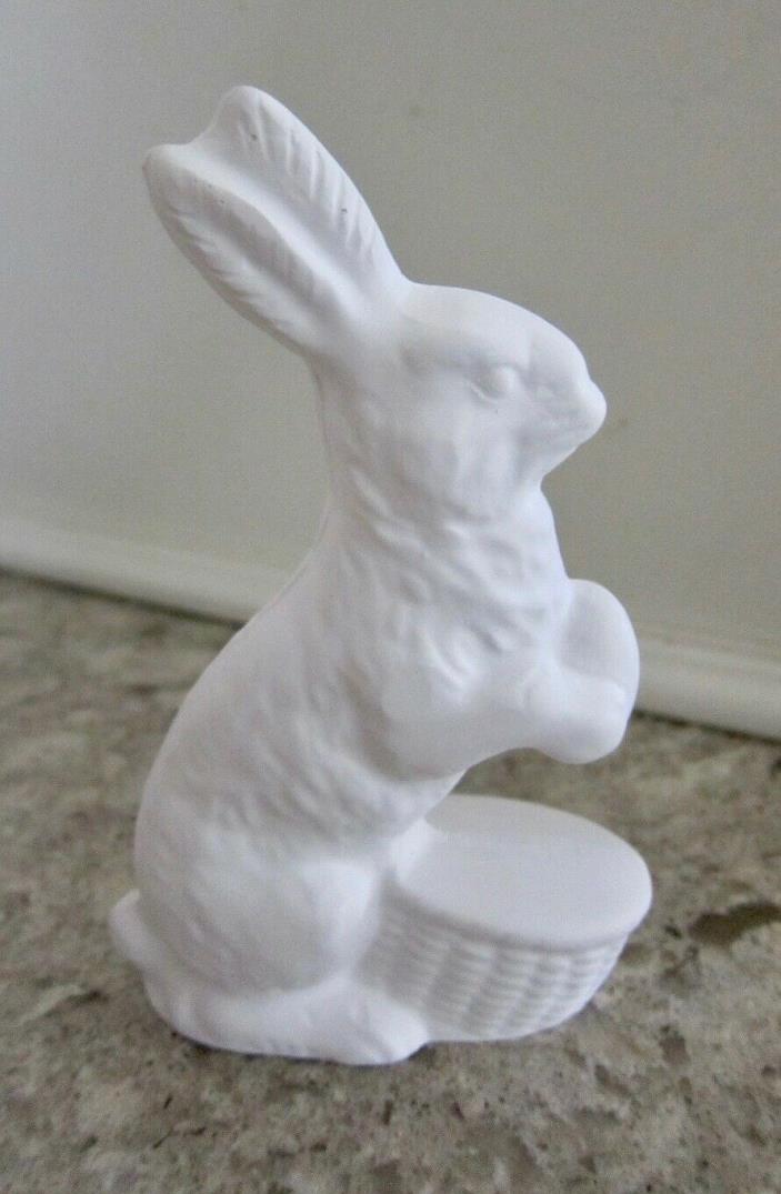 New Ceramic Chalkware Unpainted Unglazed Rabbit/Easter Bunny Figurine w/ Basket