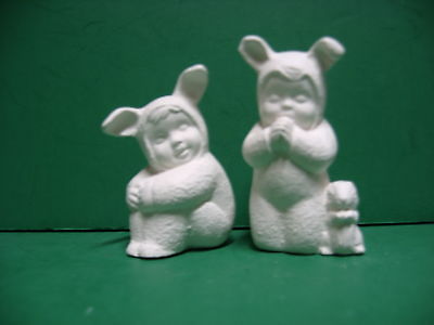 PAIR OF CUTE BUNNIES   GARDENS  U-PAINT-IT  CERAMIC  BISQUE  AWESOME !!!