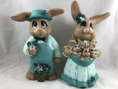 10 1/2” Ceramic Bisque Mama & Papa Bunny Easter Rabbits Hand Painted Molds