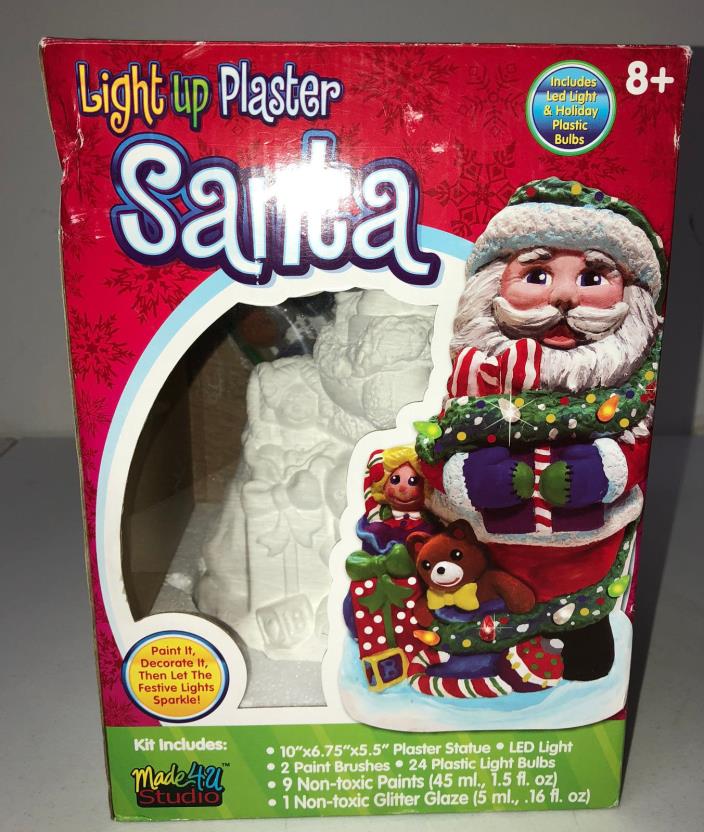 NIB Made 4U Light Up Plaster Santa w Toy Bag Christmas DIY Paint Craft Kit