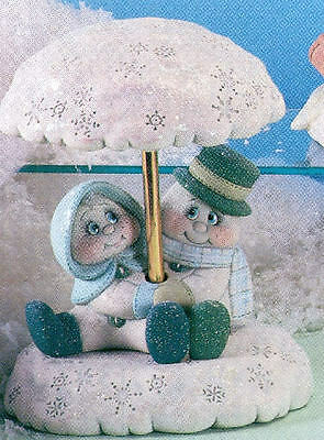 Ceramic Bisque Ready to Paint Snowcouple Snowflake Parasol MusicBox kit included