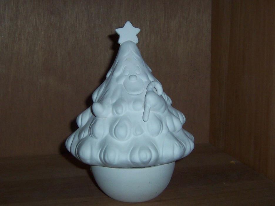 Ceramic Bisque Roly Poly Christmas Tree Happy Face Ready to Paint  2pcs