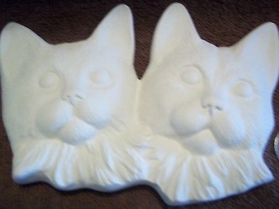 Kitten Cat Wall Plaque Two Kittens Ceramic Bisque U-Paint Ready To Paint Cats