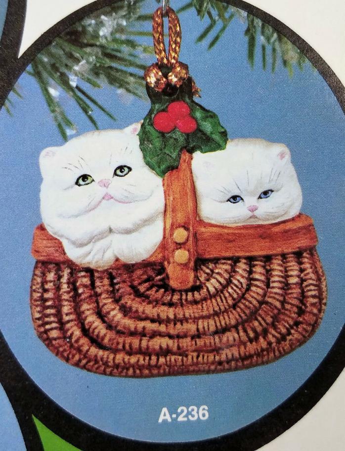 Ceramic Bisque Christmas Ornament Kitten in Basket Alberta Mold 236 U-Paint