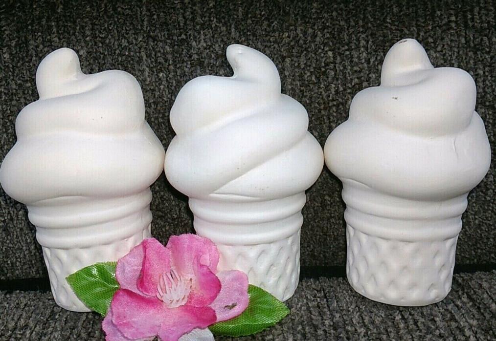 Icecream Cones Ceramic Bisque set of 3 Ready to Paint 3 1/4 inches tall