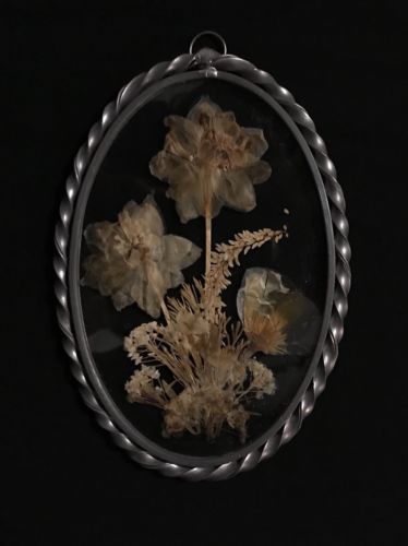 REAL FLOWERS Glass Pressed (Licorice Candy) Metal Frame Window Decor