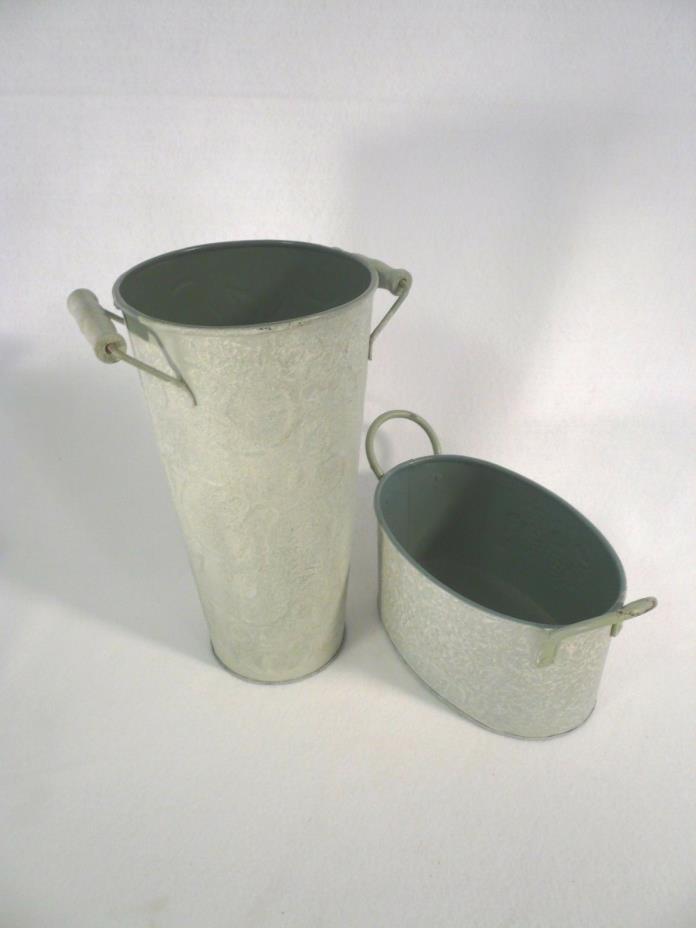 Two Beautiful Dried Flower Arrangement Holders - Attractive Light Green & White