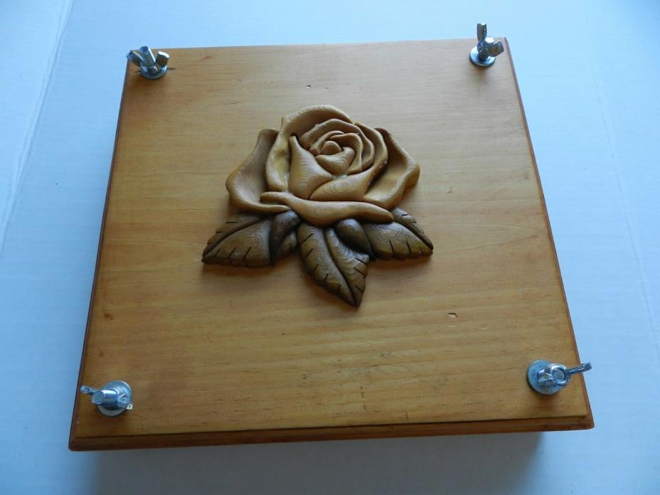 Vintage Pine Wood with sculpted wood rose design flower press