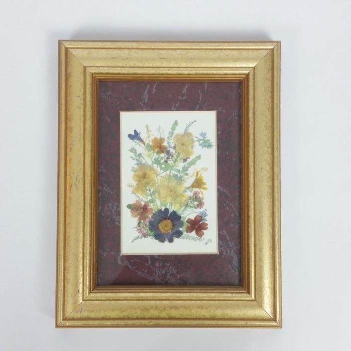 Framed Pressed Dried Flower Art Picture Mixed Media Collage Signed