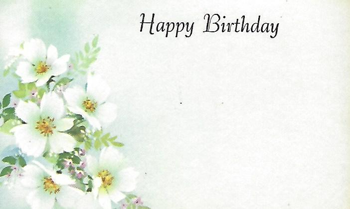 3) happy birthday floral craft paper card JH Litho U.S.A. white flowers with gn.