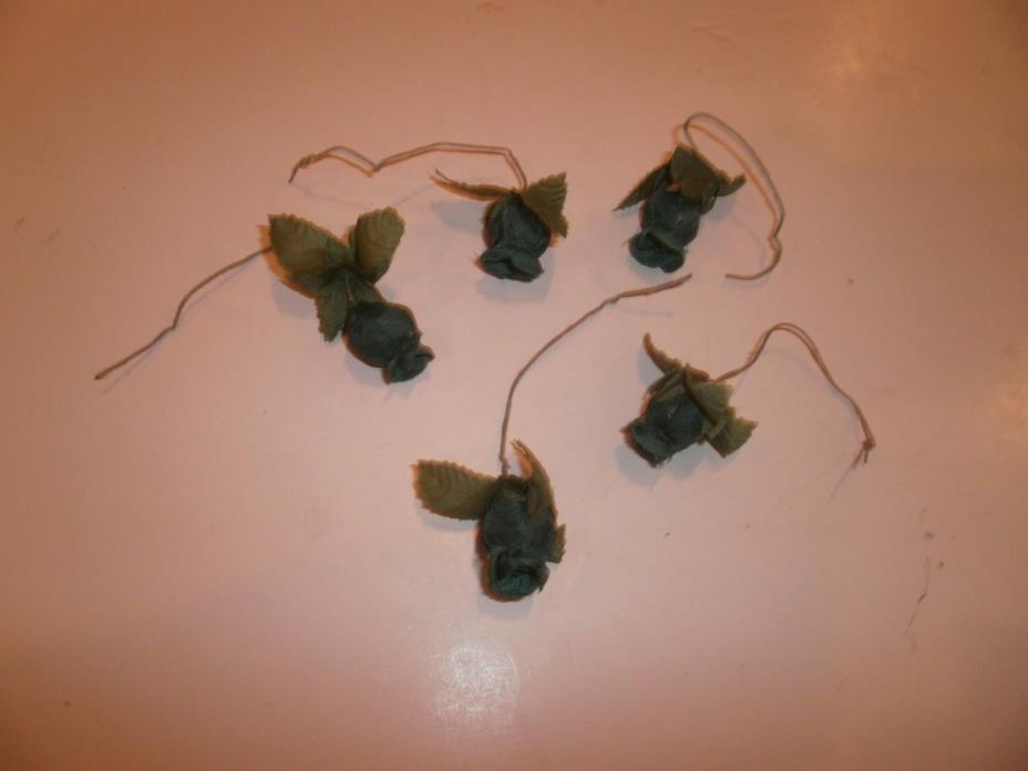 5 Mini Green Ribbon Roses craft wire