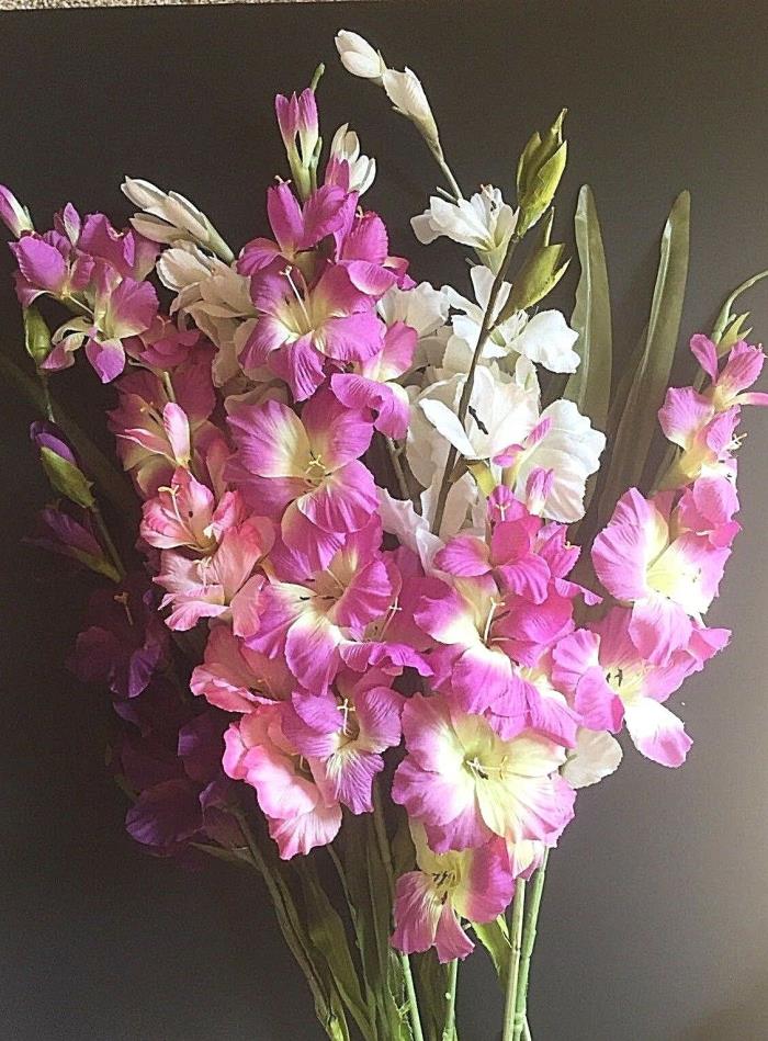 10 Silk Gladiolas Flowers Purple Pink White Long Stem Large Artificial Fake