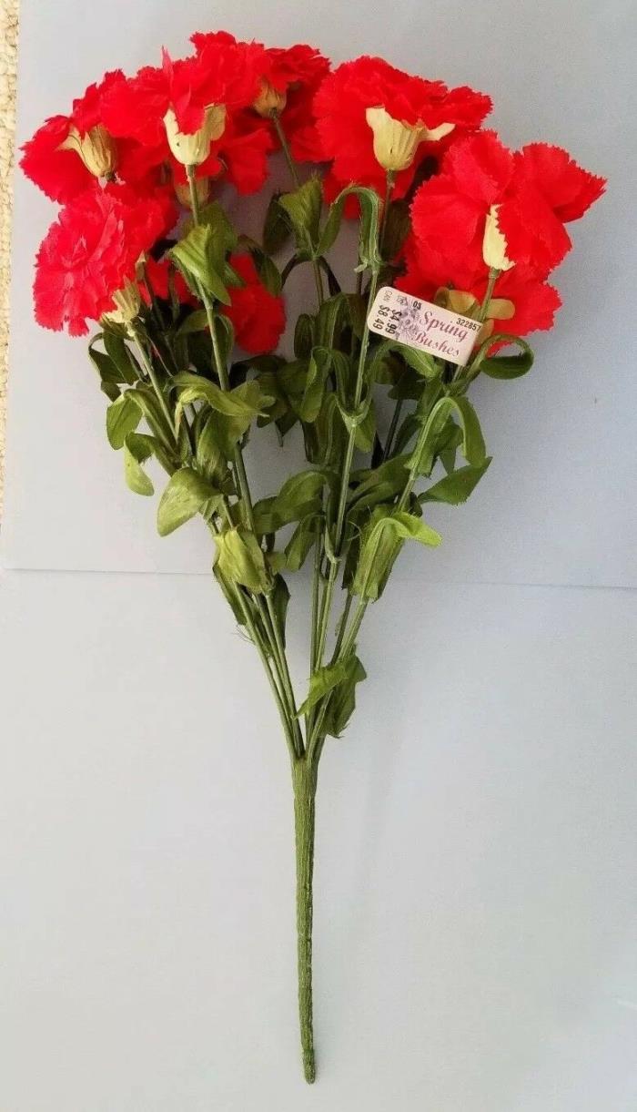 Spring Bushes Red Carnation Silk Flower Bunch - NWT - 12 Red Carnations - 20
