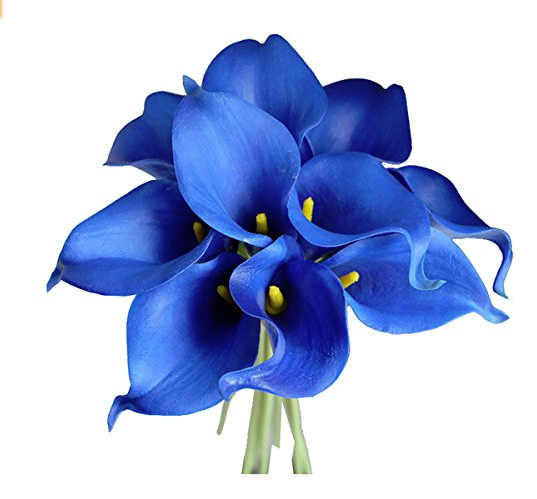 Royal Blue Artificial Decorative Flowers Real Touch Lily Wedding Home Table 3pcs