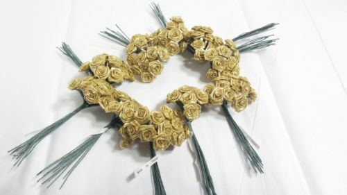 120 pieces Tiny Sparkly Gold Fabric Flowers Roses Wire Stems Craft Flower